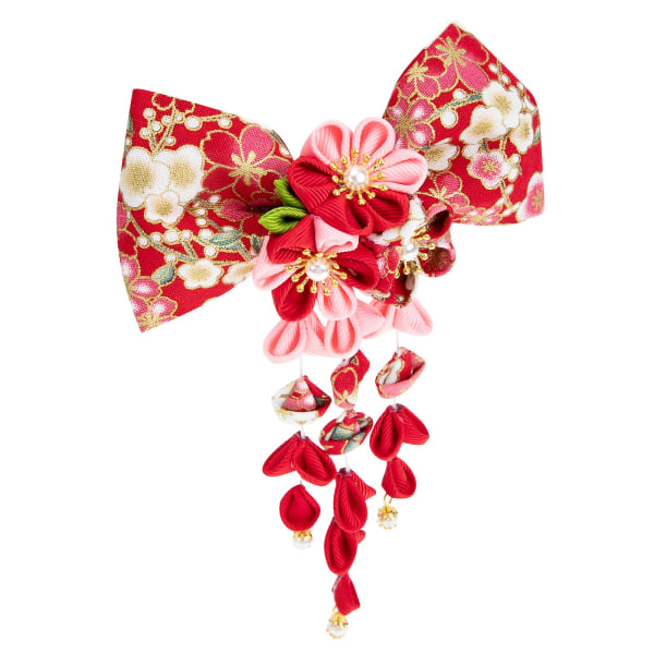 Japansk stil Barrette Unik Blomma Hårclips Hårsmycke Med Tassel Röd 16x12cm Red 16x12cm