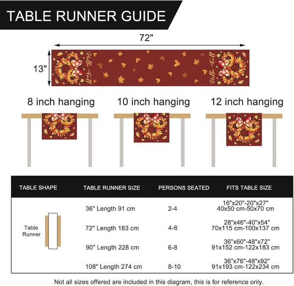 Autumn Cartoon Mouse Wreath Table Runner, White Fall Maple Leaf Kitchen Dining Table Decoration, 13 x 72 Inch, Autumn-Red
