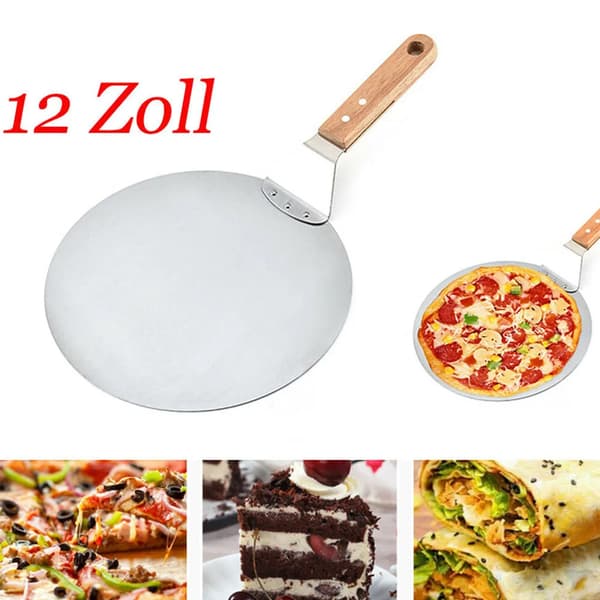 12\" Rund Pizzaspade i Rustfritt Stål Pizzabrett Trehåndtak Ovnsskrape Brødskyver