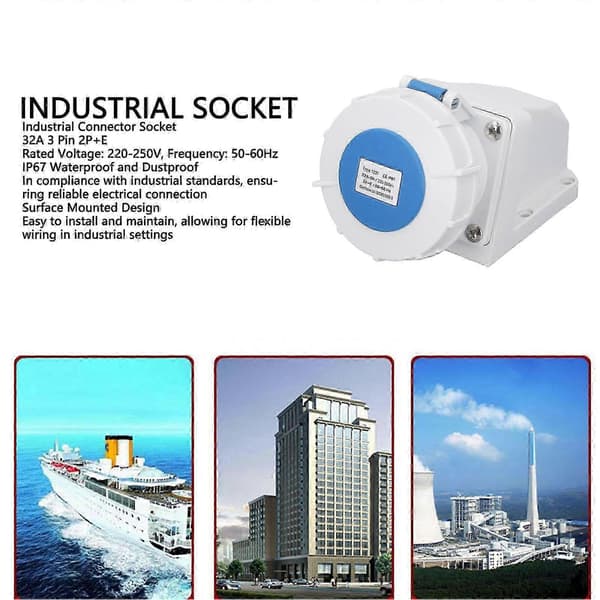 Industrial Connector Socket 32A 2P+E Surface Mounted IP67 Waterproof Socket Industrial Connector 220 - JV