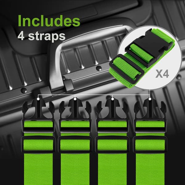 Bagageremmar för resväskor, kraftiga med snabbspännen, justerbara lastremmar för resväskor (Grön) 4-pack