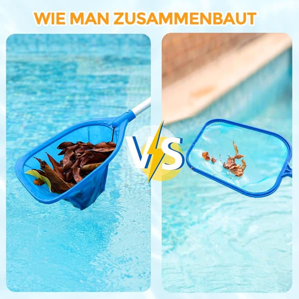 Pool Surface Skimmer, Leaf Skimmer with Sturdy Fine Mesh Net and 1.28m Detachable Aluminum Handle