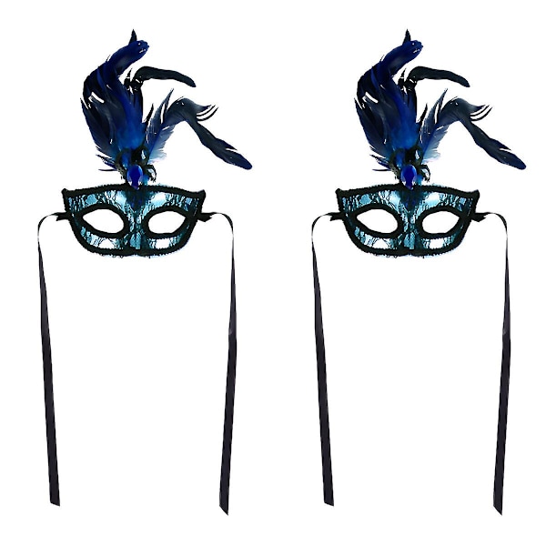 1 Setti 2 kpl Halloween-juhlan koristeluja Luova Puoli Kasvot Pitsi Maskit Sininen 27x16cm Blue 27x16cm