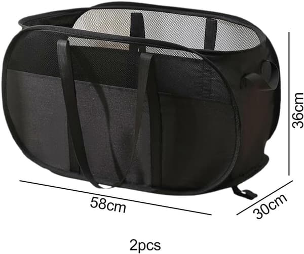 Foldable laundry basket, 2 pcs black, collapsible 58x36x36cm, with handles for bathroom and bedroom