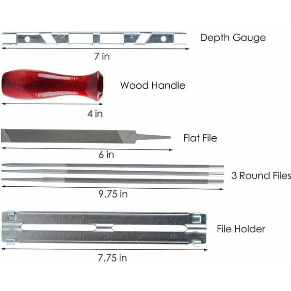 Universal Chainsaw Sharpening Kit, File Set for Sharpening Chains, Made with Files, Wooden Handle and a Gauge