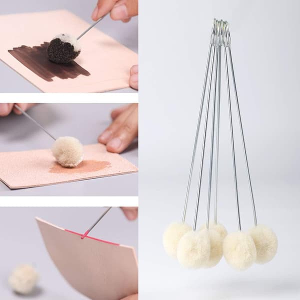 Leather Dyeing Ball Brush 60 Pcs Metal Handle Wool Applicators For DIY Leather Dyeing Sealing Oil Application Tool