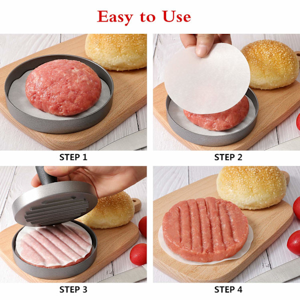 Hamburgerpresse Patty Maker   Aluminium Non-Stick Burgerpresse med vokspapir, plasthansker og stekespade, 4,5 tommer i diameter