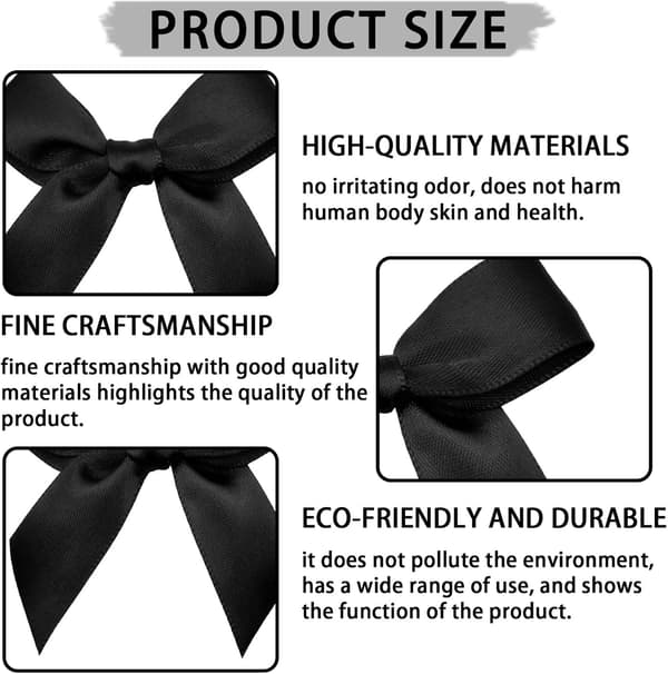 (200 pcs) Gift Ribbons, Small Ribbons for DIY Crafts, Handmade Decorative Ribbons (Black)