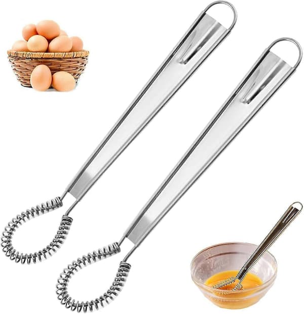 2 stk minivisp, liten visp i rustfritt stål, manuell eggvisp, minivisp med spiralfjær, kremmikser
