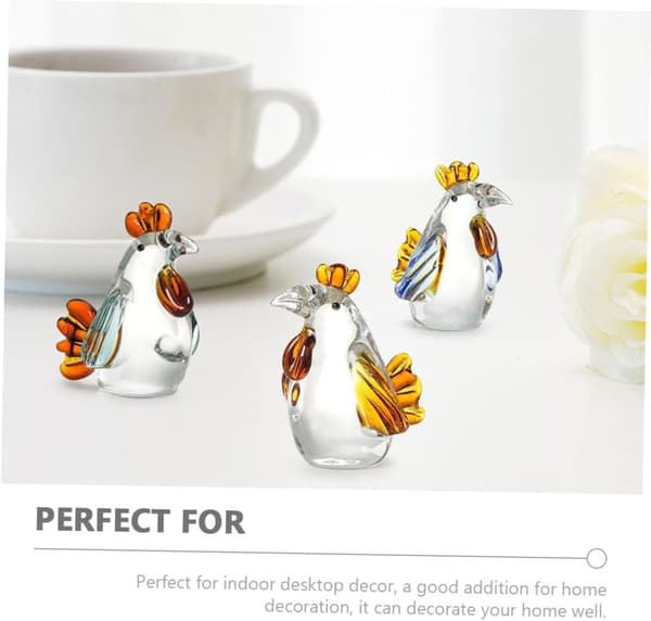3 Pcs Rooster Shaped Glass Desktop Ornaments, Chic Artistic Home Decor