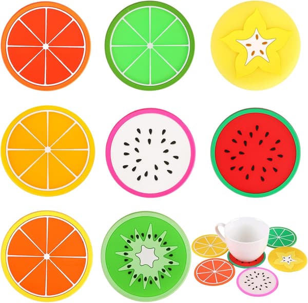 8 STK Frugtbrikker, Søde Orange Vandmelon Kiwi Silikone Coaster