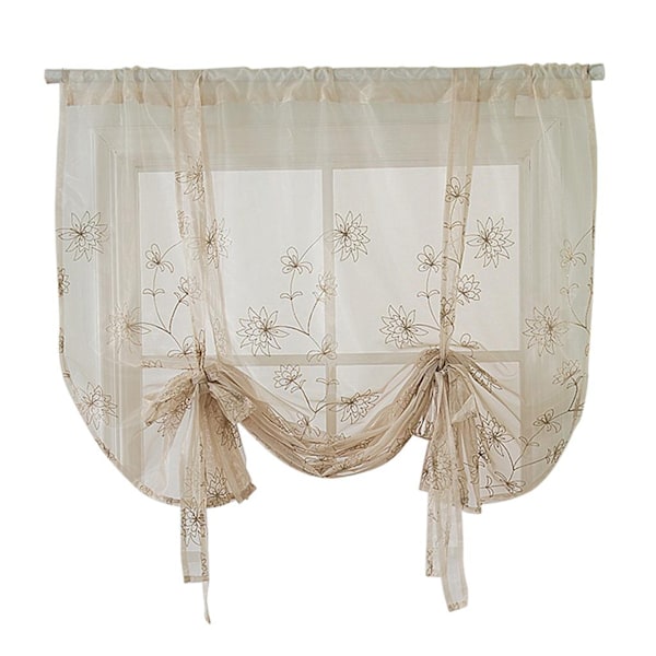 Broderede Voile Køkken Tie Up Gardiner Blomster (80*120cm) Tie Up Gardiner--Broderi