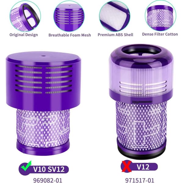 Filter til V10 SV12, Filter til Cyclone V10 SV12-serien V10 Absolute/Animal/Total Clean Støvsuger, Erstatningsfilter - 4 stk.