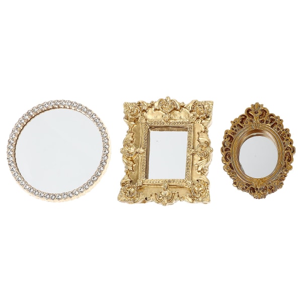3 st Vintage Spegel Mini Tavelram Dekoration Mini Husmöbler Miniatyr SovrumsmöblerG Golden 5.5X5.5X0.4CM