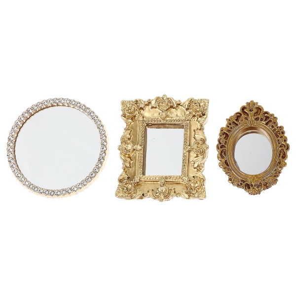 3 stk Vintage Speil Mini Bilde Ramme Dekorasjon Mini Hus Møbler Miniatyr Soverom MøblerG Golden 5.5X5.5X0.4CM