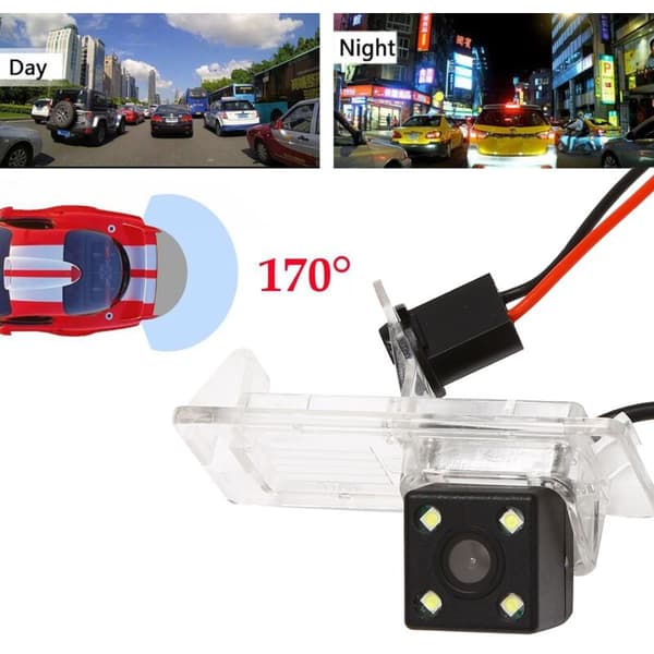 4 LED 170 graders bakkamera til bil med adapterkabel 24 stifter til IV 2012-2019