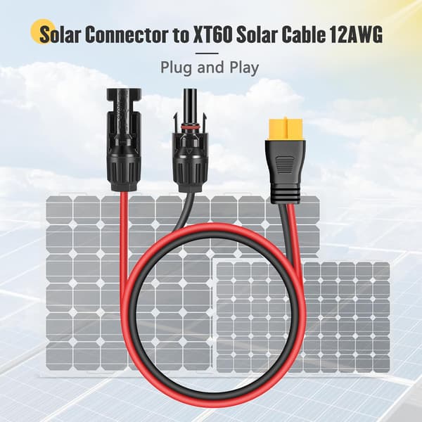 wxsp Solpanelstik til XT60-adapterkabel 1 meter 12AWG Solpaneler Strømkabel Opladningsstik til bærbar