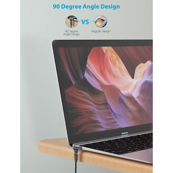 2 stk USB-C Type C hann til hunn adapter 90 grader opp og ned
