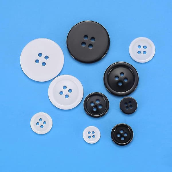160 Stykker Sorte Hvide Knapper, Skjorteknapper, 4-Huls Knapper, Runde Knapper Til Syhåndværk, Harpiks Knapper Til Strikkepinde - 10mm, 12mm, 15mm
