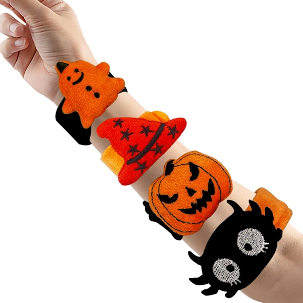 4 st Halloween Slap Armband för Halloween-födelsedagsfest Dekoration Trick or Treat Armband Pumplin Sammet Armband Armband