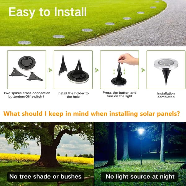 Solcellelamper Utendørs, [12 stk] Solcellelampe Hage Hvit, 8 LED Vanntett IP55 Utendørs Solcellebelysning Innfelt Belysning for Stier Plen