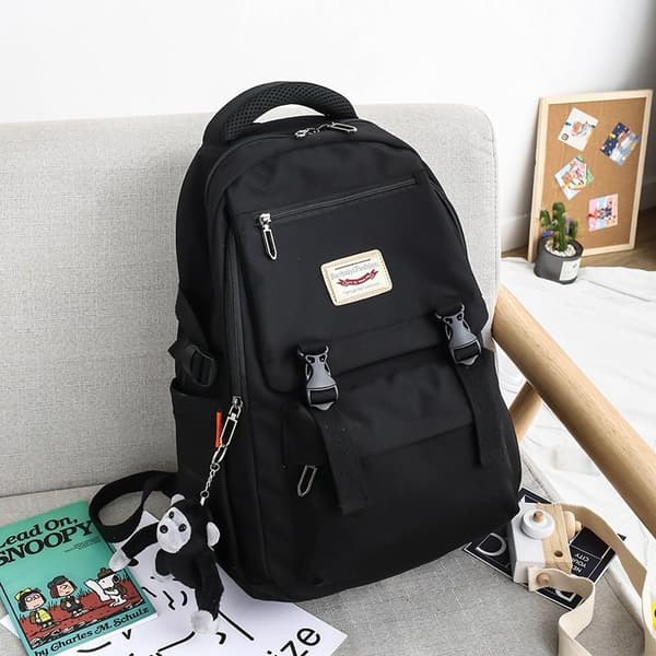 Large Capacity School Bag Women Shoulder Bag High School Students Backpack - Black