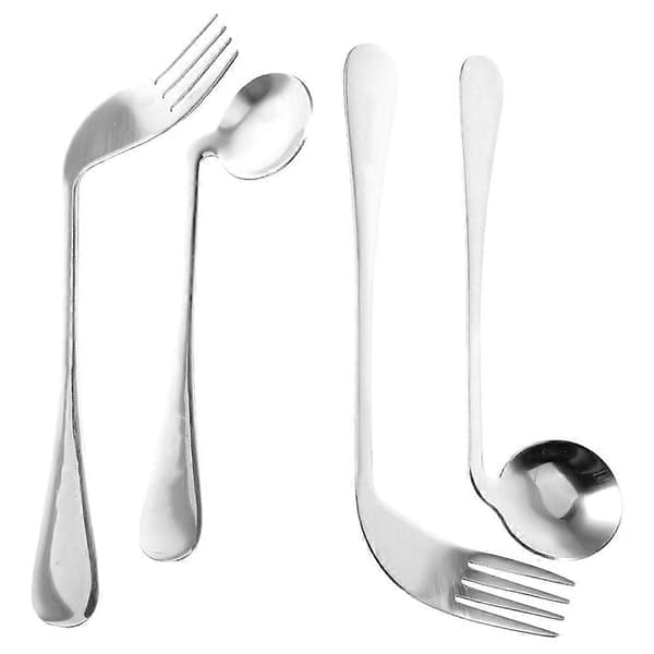 Angled Spoon and Bent Fork Set - Adaptive Ergonomic Cutlery for Elderly, Disabled, and Patients (LGL) Silver 20.00X7.50X0.50CM