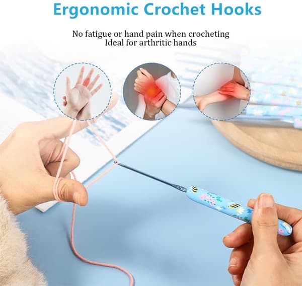 Ergonomic Crochet Hooks - 12 Sizes (2.0mm-8.0mm), Soft Handles with Smooth Aluminum Needles, Portable Case, Comfortable Crochet Kit for Long Hours (Ho)