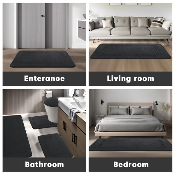 Badeværelsesmåtte i Memory Foam - Absorberende Badeværelsesmåtte - Skridsikker Badeværelsesmåtte - til Badeværelse og Dagligstue - 50 x 80 cm - Sort
