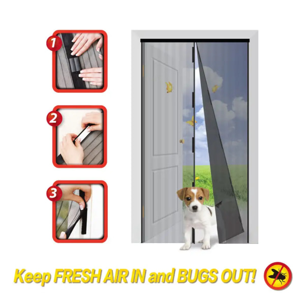 Magnetic Screen Door - Self Sealing, Heavy Duty, Hands Free Mesh Partition Keeps Bugs Out - Pet and Kid Friendly - Open Feature -