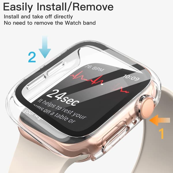 Transparent PC & Tempered Glass Protective Case Compatible with Apple Watch 4/5/6 40mm