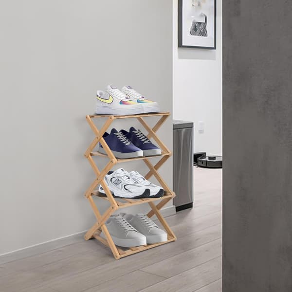 Small Vertical Shoe Rack, Portable Foldable Shoe Rack with 4 Shelves, Freestanding Shoe Rack - No Installation Required - FF-