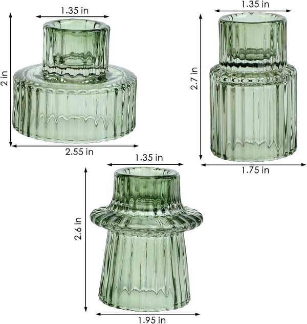 Sett med 3 lysestaker, telysholdere i glass, koniske lys, søylelys, lysestaker