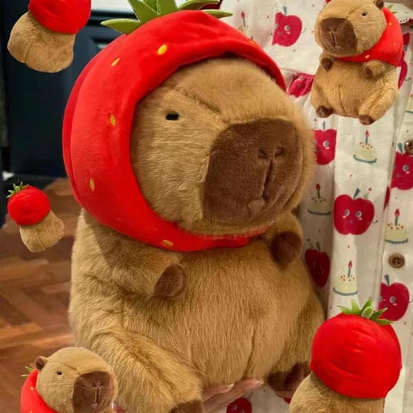Capybara Plush Toys, 22 cm Strawberry Simulation Capybara Toys, Cute Strawberry Capybara Plush, Cute Strawberry Simulation Capybara