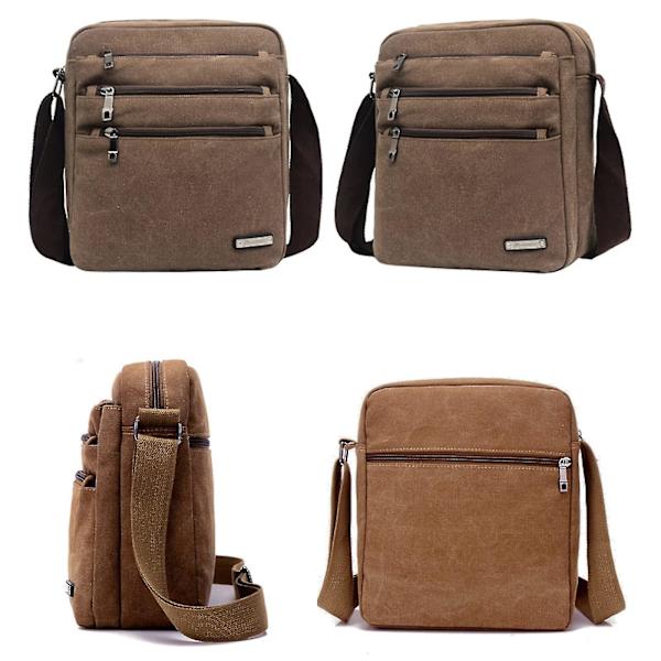 Män Crossbody Messenger Bag Canvas Briefcase Axelväska Sportväska (kaffe)