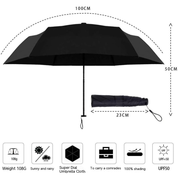 Mini Regnskygge, Automatisk Foldbar Paraply, Vindtæt, Let og Pakbar til Rejser, Automatisk Sort