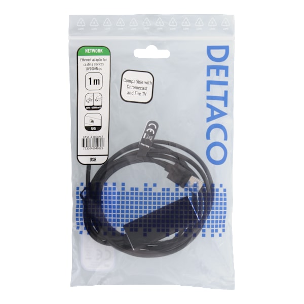 Ethernet-adapter til casting-enhed 1m 100 Mbps USB-A+USB MicroB Svart