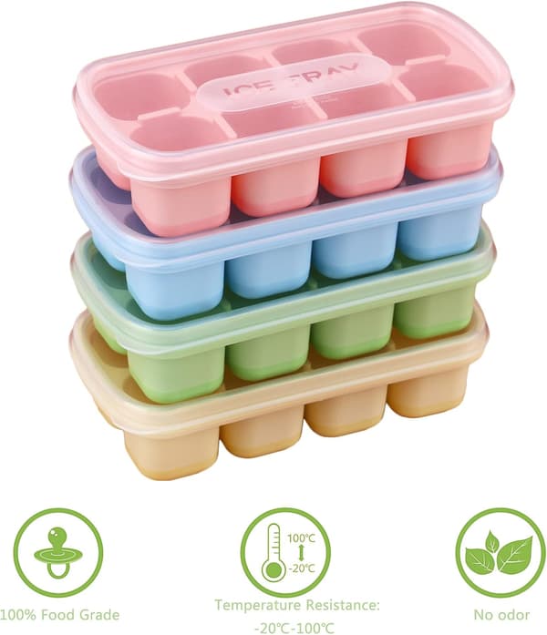 Yeeco Mini Ice Cube Molds 4-Pack, 14.2x7.1x3.6 cm Small Mold with Lid 8 Cubes, Easy Release Silicone for Mini Fridge, Cocktails, Whiskey
