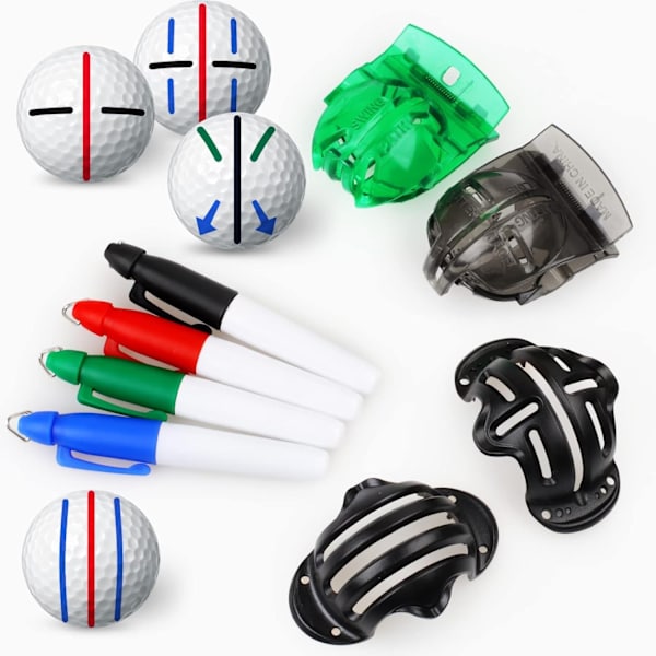 8 Pak Golf Boldmærker Liner Tegnemarkør, 4 Golf Boldmærker Stencil og 4 Farvede Golf Boldmærker