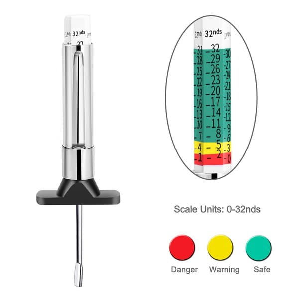 Tire Tread Depth Gauge 6-Sided Smart Color-Coded Tire Depth Gauge 25MM 32-Piece