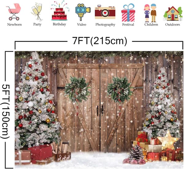7x5FT Stoff Vinter Jul Rustikk Låvedør Fotografi