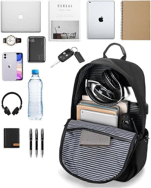 USB-opladningsgrænseflade 14-tommer computertaske minimalistisk herre rygsæk (Farve: Sort)