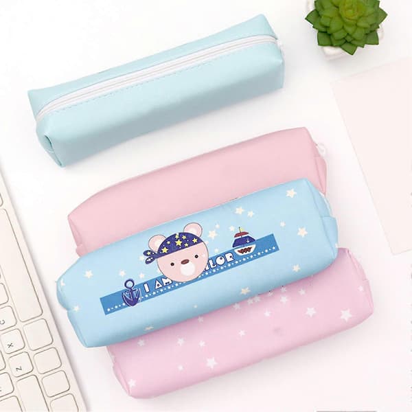 Cartoon Bear Pencil Case Durable Canvas Pen Bag Large Capacity Portable Pen Pouch for School Classroom Library