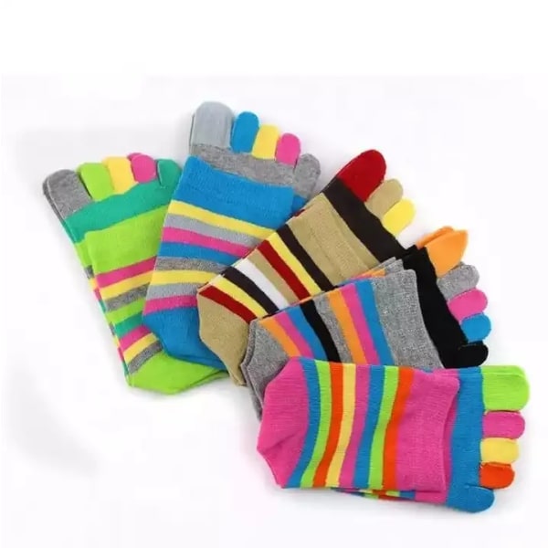 6 par fem tæer sokker bomuld separate sokker Farverige stribe sokker til kvinder mænd