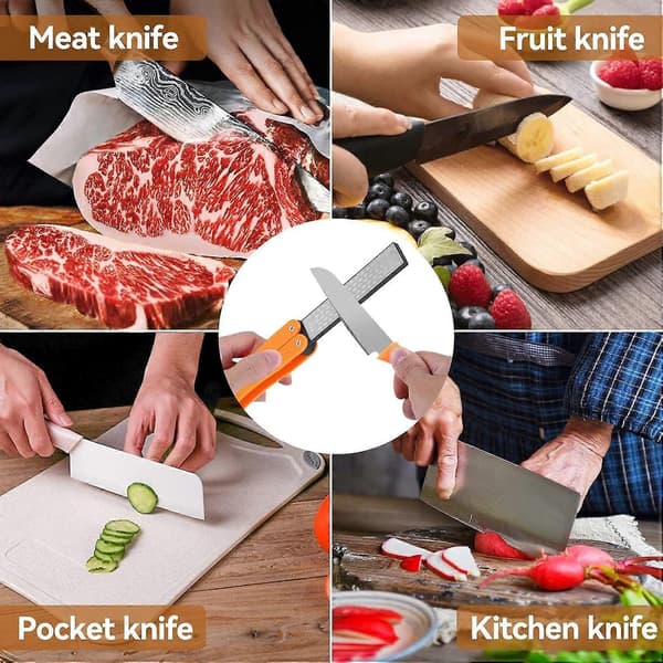 Knife Sharpener, 400/600 Grit Foldable Pocket Diamond Stone Double-Sided Diamond Stone for Sharpening Kitchen Utensils, Garden, Outdoor Camping -