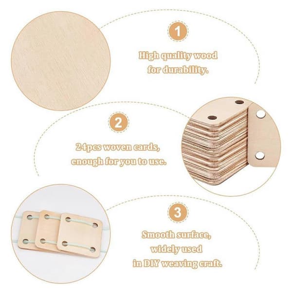 Trævævekort, sæt af tabletter til vævning, 5x5 cm, håndlavede trævævekort 12 stk. 12 Pieces
