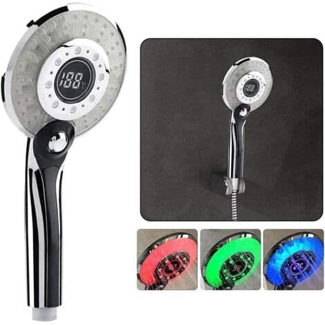 LED Shower Head - Digital Temperature Display - 3 Spray Patterns - ABS and Stainless Steel Construction - Corrosion Resistant
