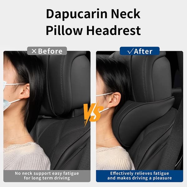 Car Neck Pillow, Nappa Leather Memory Foam Neck Pillows, Removable Breathable Soft Covers with Adjustable Straps, Seat Headrest Pillow, Black, 1 pc