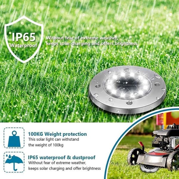 12LED Solcellelampe Utendørs, 12 stk. Hagelys 6000K Vanntett IP65 Solcellelampe Innfelt Spotlight