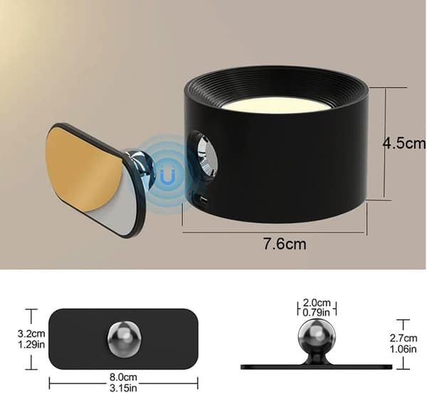 Swedish Wall Lamp, Wireless Wall Sconce, with Remote Control, 3 Color Temperatures, Adjustable Brightness, Magnetic 360° Rotating Lampshade